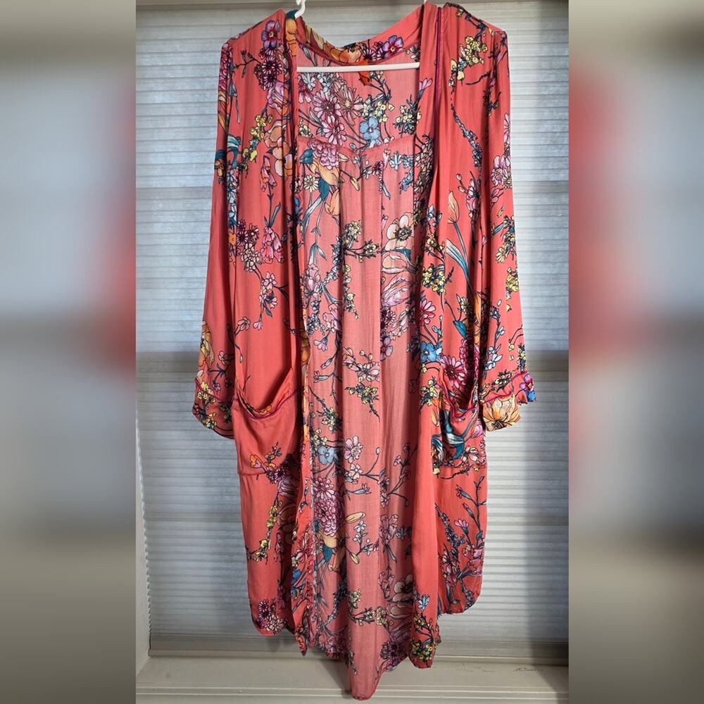 Chelsea & Violet Women's Small Pink Floral Print 3/4 Sleeve Open Front Cardigan